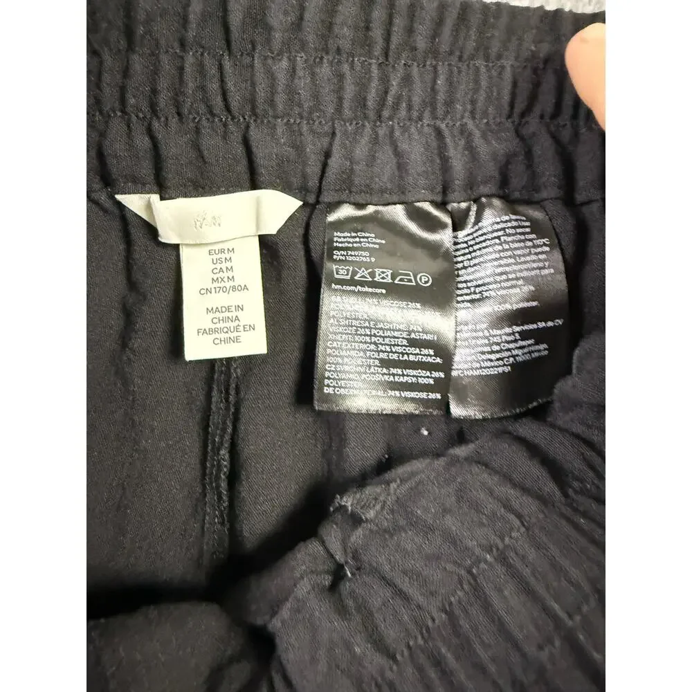 Never Worn‎ - H&M Linen/Viscose Black Pants Crop Wide Leg Flowy Size Medium
